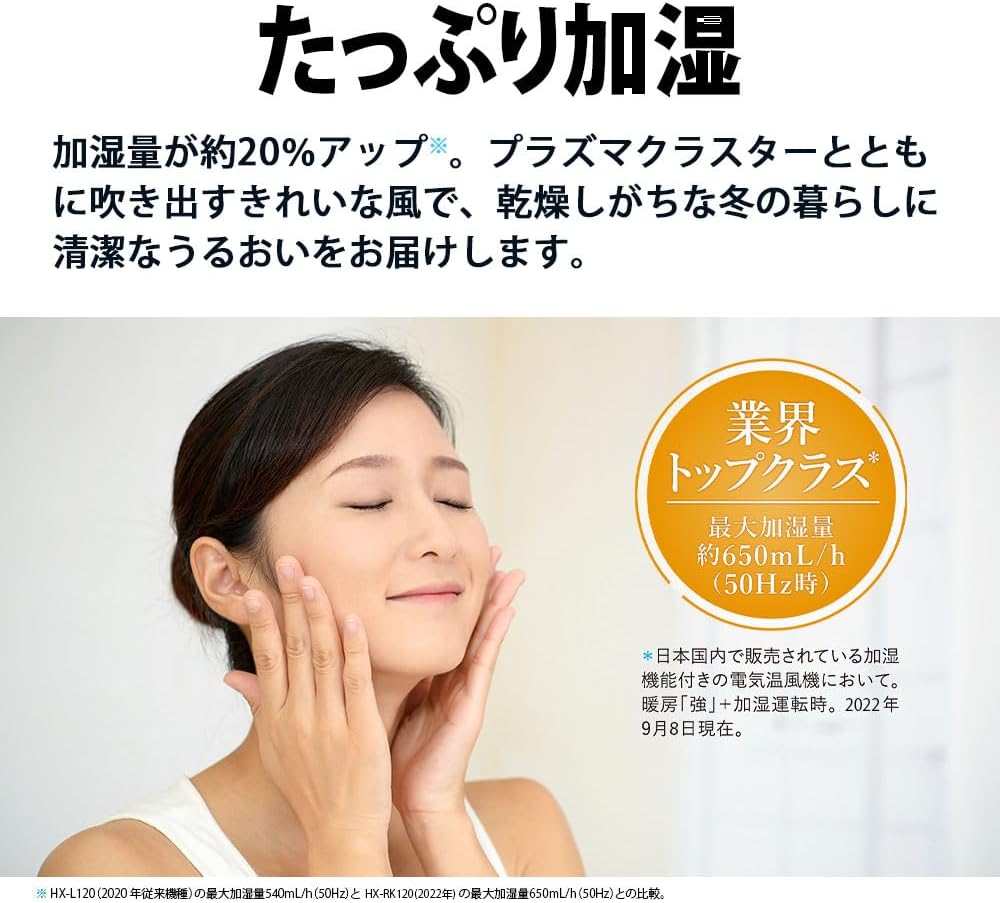 シャープ プラズマクラスター 加湿 セラミックファンヒーター HX-RK12-W ホワイト 暖房8(6)畳 / 加湿18(11)畳/大風量 プラズマクラスター7000 Wセンサー 清潔たっぷり加湿 容量約3.1L 省エネ 日本製