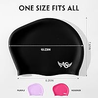 Vista 6 de Angel season Gorros de natación para mujer, de silicona, rizado, mediano y largo, diseño ergonómico para adultos, mantiene el cabello seco