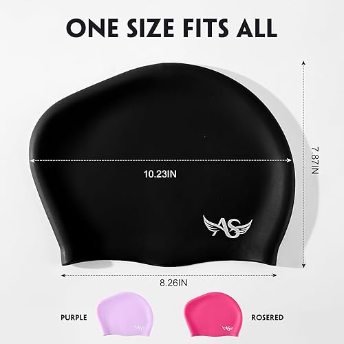 Miniatura 6 de Angel season Gorros de natación para mujer, de silicona, rizado, mediano y largo, diseño ergonómico para adultos, mantiene el cabello seco