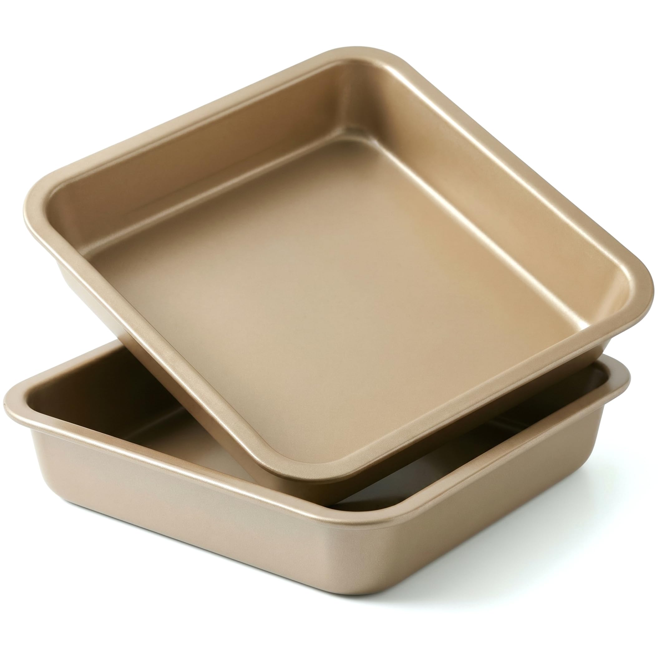 Ginwrek Square Baking Pan, 2pcs Square Cake Pan, Thickened Non-stick Carbon Steel Cake Pans For Brownies & Cakes, Gold, 8.66 Inch