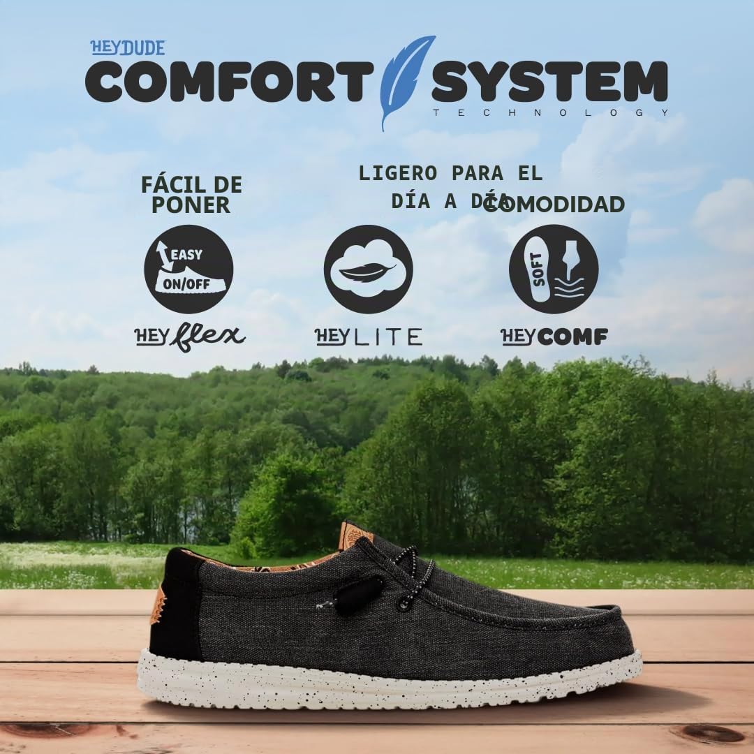 HEYDUDE Hombre Wally Washed Canvas Mocasín Casual Negro 40 EU