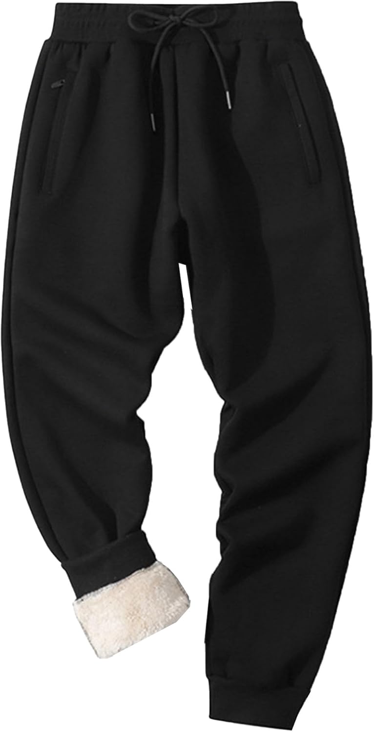 Men's Sherpa Lined Thermal Sweatpants Male Winter Fleece Thermal Pants Running Jogger Track Casual Pants