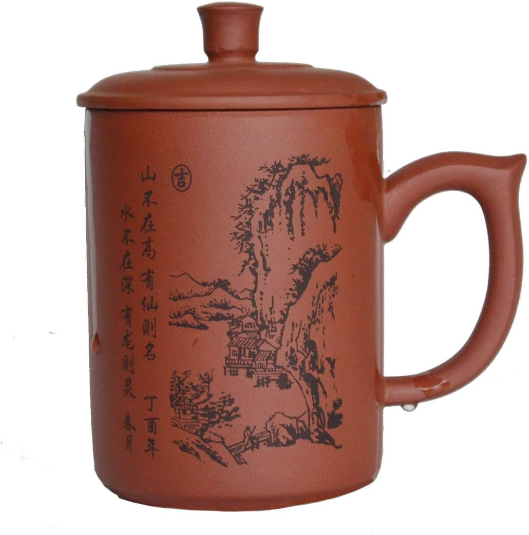 Yixing Purple Sand Clay Tea Cup 500ml Chinese Zisha Teacups Handle Lip Mugs (Red)