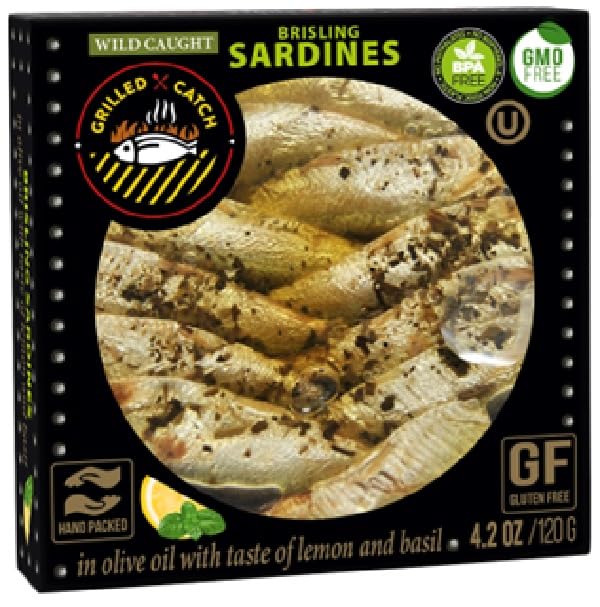 Miniatura 4 de Grilled Catch - Paquete variado de 5 sabores Sampler Wild Caught Brisling Sardinas en aceite de oliva, 4.2 onzas (paquete de 5)