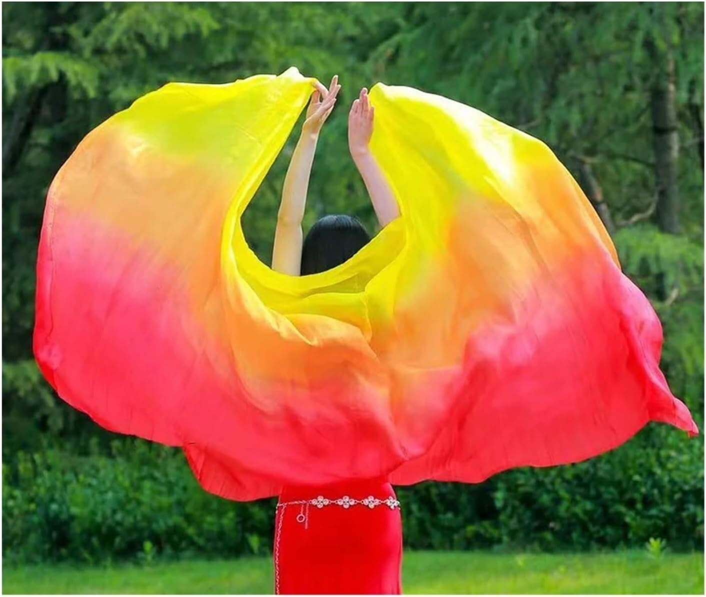 Ręcznie robiony szal do tańca brzucha w gradientowym kolorze, 250m/270cm × 114cm(3,2.5m)