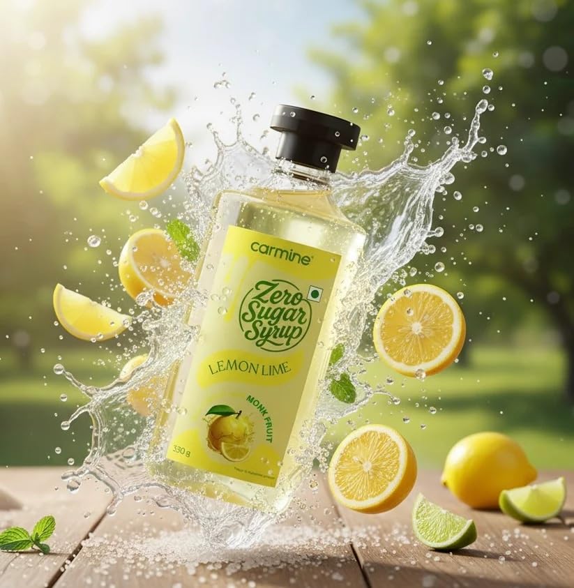 Image of Carmine Zero Sugar Lemon Syrup - 330g | New & Improved Recipe | Sweetened with Pure Monk Fruit | Natural, Plant-Based Sweetener | No Added Sugar or Artificial Ingredients