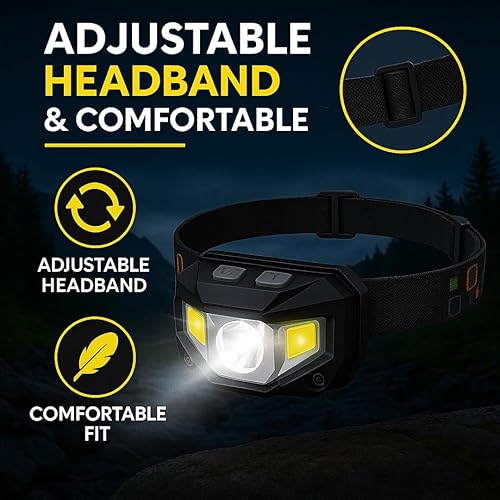 Miniatura 6 de Keeble Outlets - Linterna frontal  1200 lúmenes ultra brillante LED recargable con luz blanca y roja  Faros delanteros impermeables con sensor de