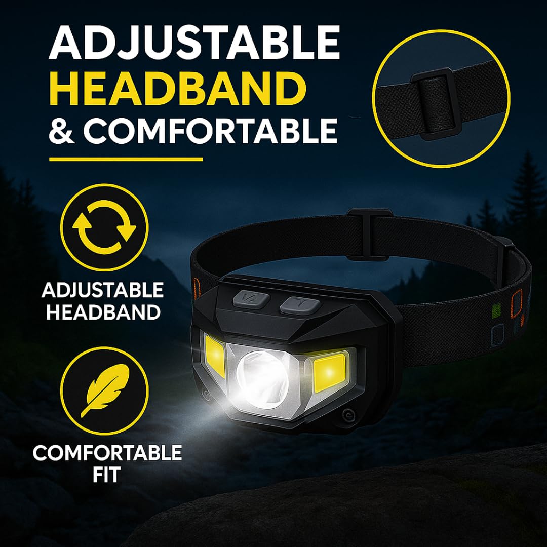 Keeble Outlet - Linterna frontal de 1200 lúmenes, ultrabrillante, LED, recargable, con luz blanca y roja, paquete de 2 faros impermeables con sensor de movimiento para camping, correr, senderismo