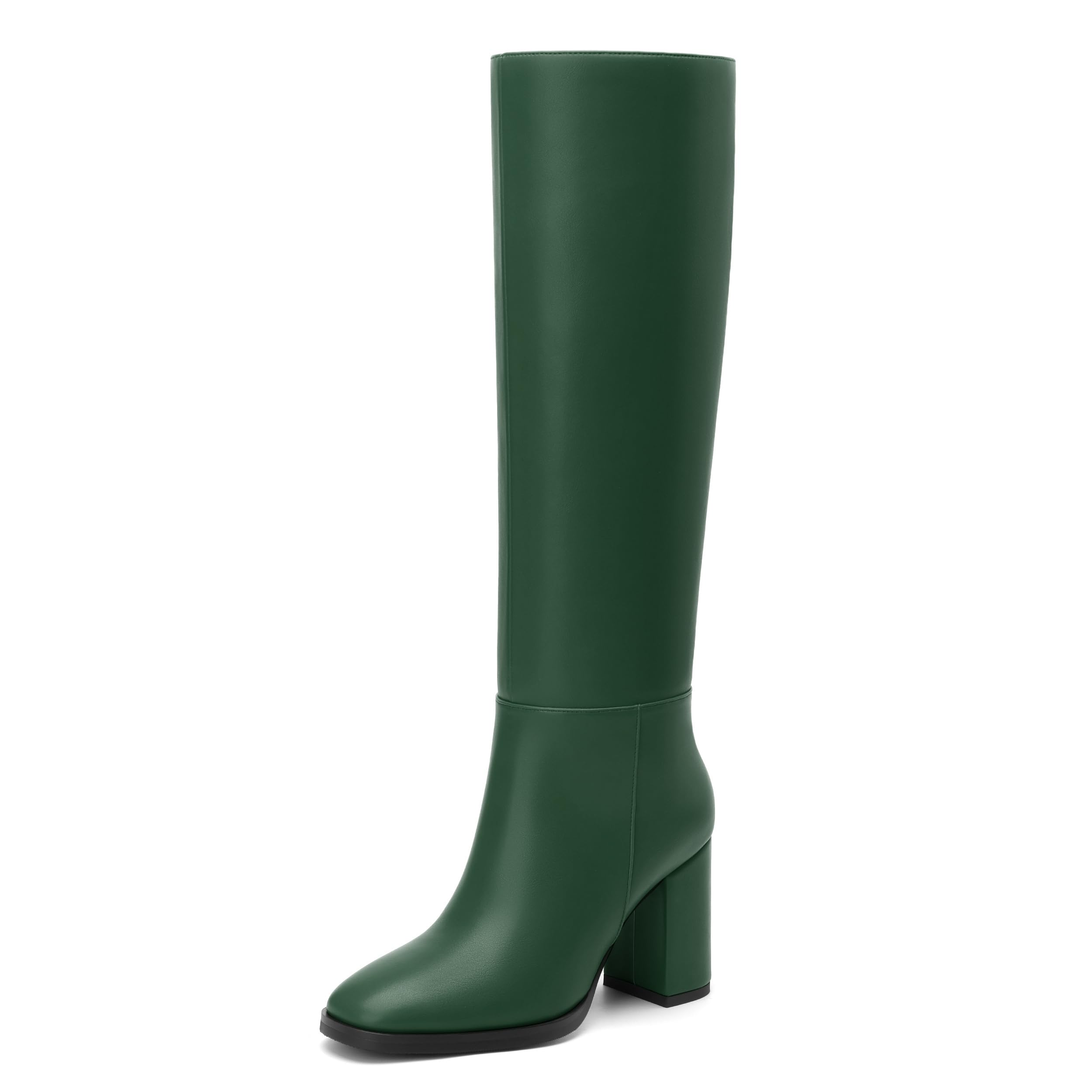 WAYDERNS Knee High Boots Women Chunky Block High Heel Closed Toe Gogo Boots for Women Dressy Wedding Party