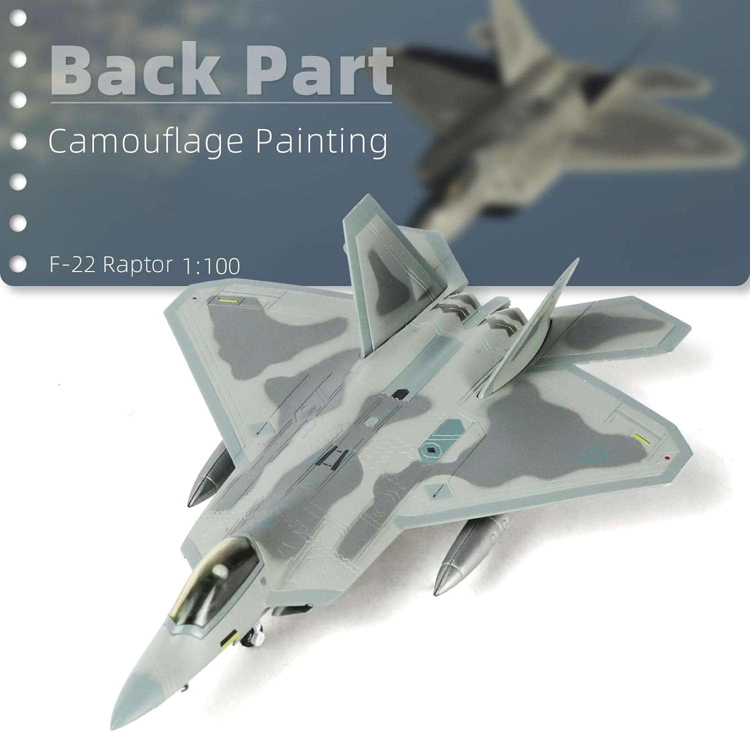 F-22 Raptor 1/100 Scale Diecast Metal Fighter Jet Model Stealth Combat Airplane Air Force Aircraft Alloy Model with Stand for Adult Military Collections or Gift (FF 03049)