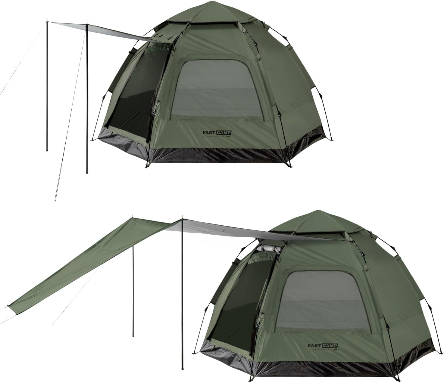 Instant Camping Tent for 4 Person,2 Mesh Windows & 2 Doors,Hexagonal Design,Easy Set Up Tent with Vestibule & Rainfly, Ideal for Family Camp, Outdoor Activity Khaki Tarp Package