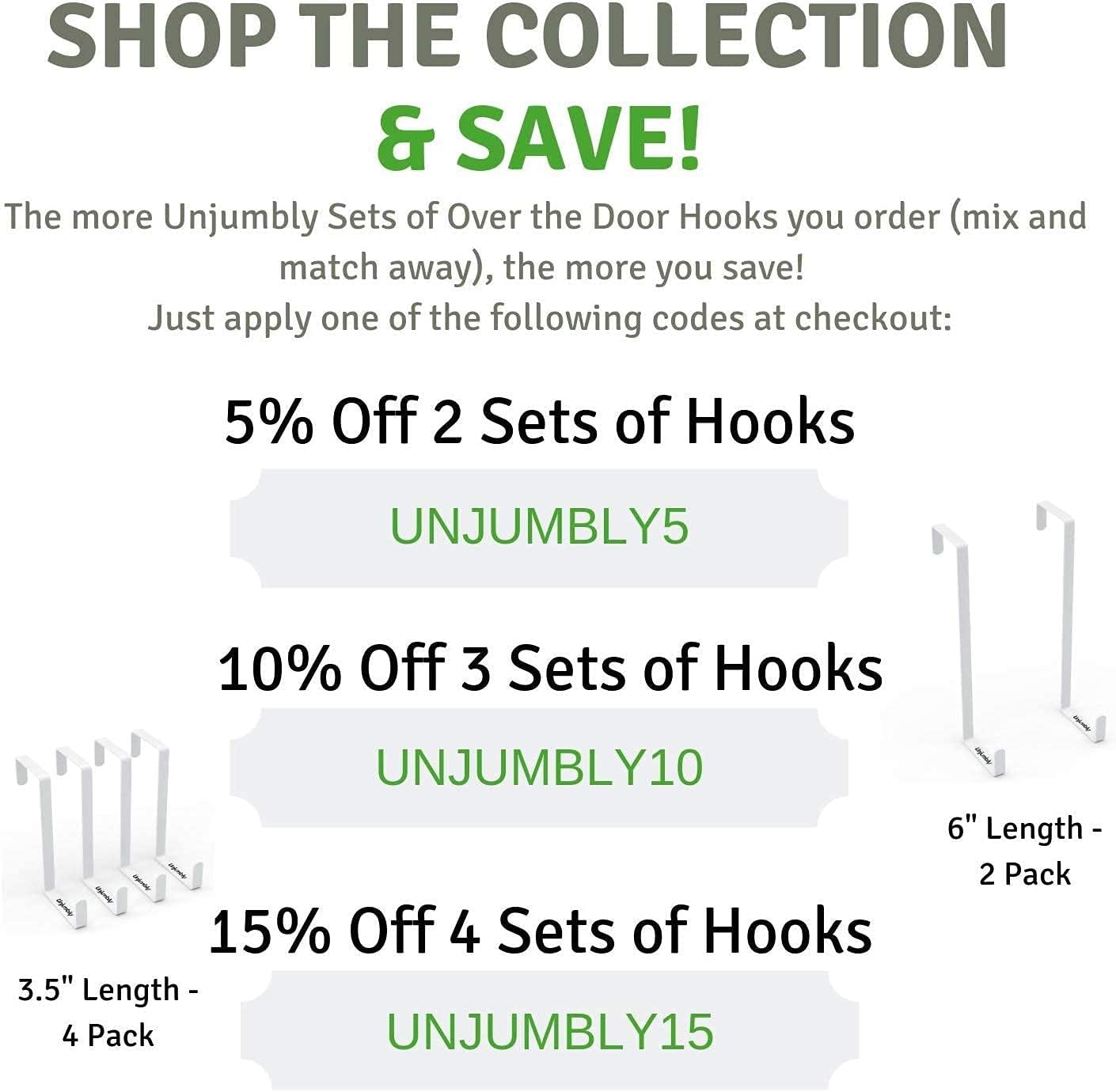 Unjumbly Over Door Hook Set- 2 Pack, Sturdy Metal Back of Door Hooks Fitting Wide and Thin Doors, Ideal Over the Door Wreath Hanger and White Hooks For Hanging Towels, Coats and More : Industrial & Scientific