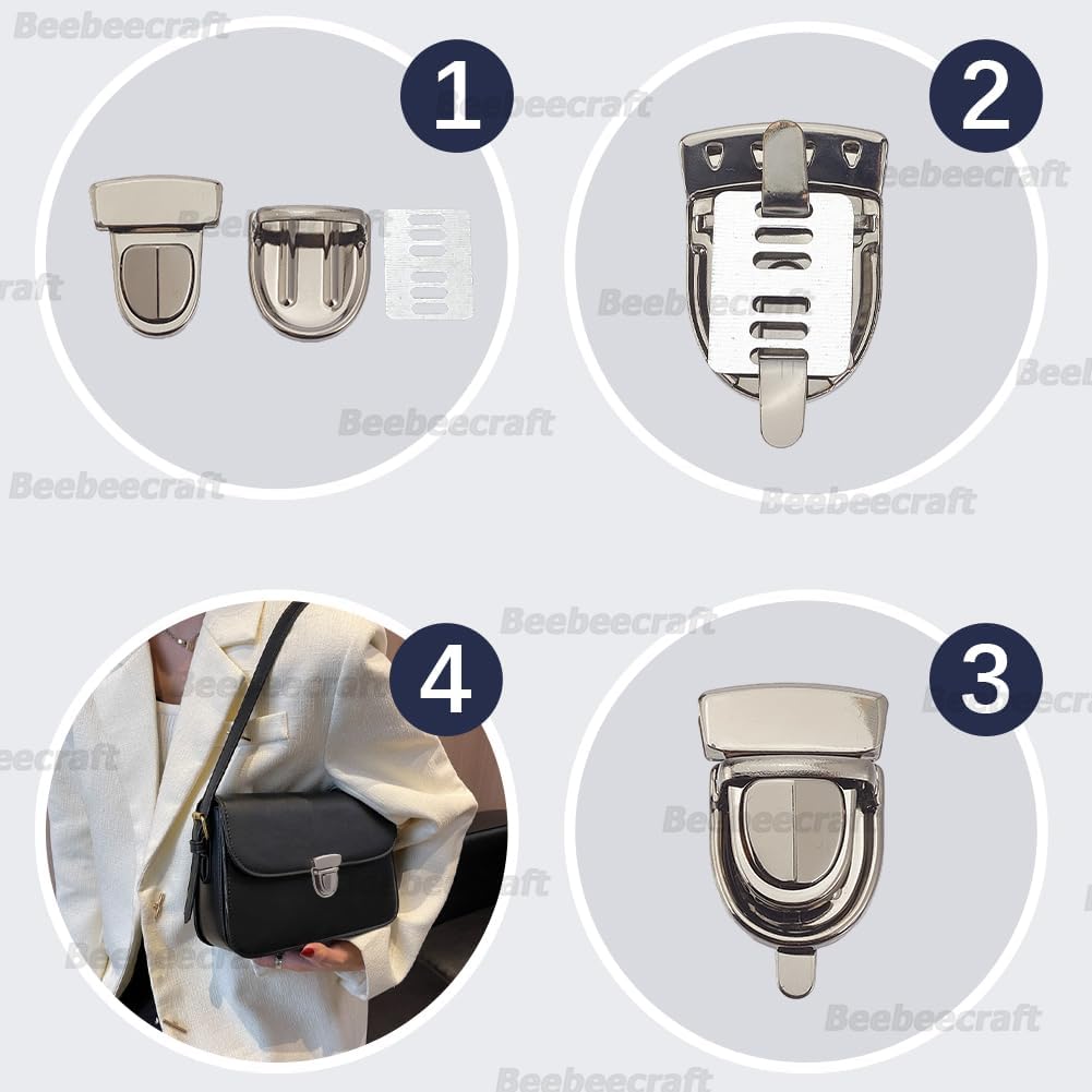 Beebeecraft 1 Box 12Pcs Tuck Lock Clasp Iron 3 Colors Handbag Purse Thumb Lock Purse Buckle Fasteners Wallet Buckle Metal Clasp for DIY Craft Wallets Bag Leather Handbags Making