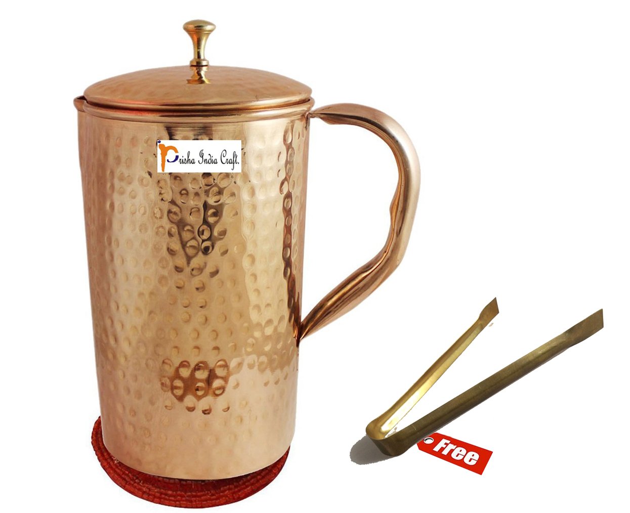 Buy Prisha India Craft Pure Copper Jug Pitcher, Hammered Design