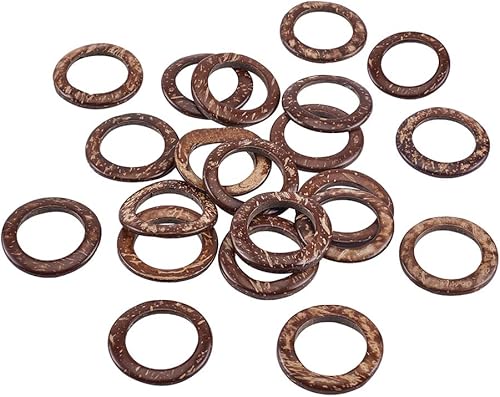PH PandaHall Anillos de enlace de madera de coco, 1.496 in1.5 pulgadas, anillos de madera natural, 20 piezas de dijes redondos planos para aretes,