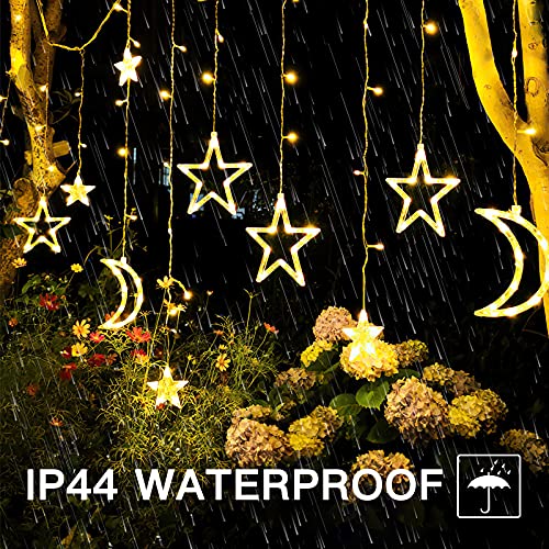 Techip Solar Lights Outdoor Moons Stars Lights 138Led Solar Powered String Lights Outside Waterproof Patio Lights Decor For Ramadan Porch Window Backyard Tent Garden ,Warm White Lights With Remote #TOP1