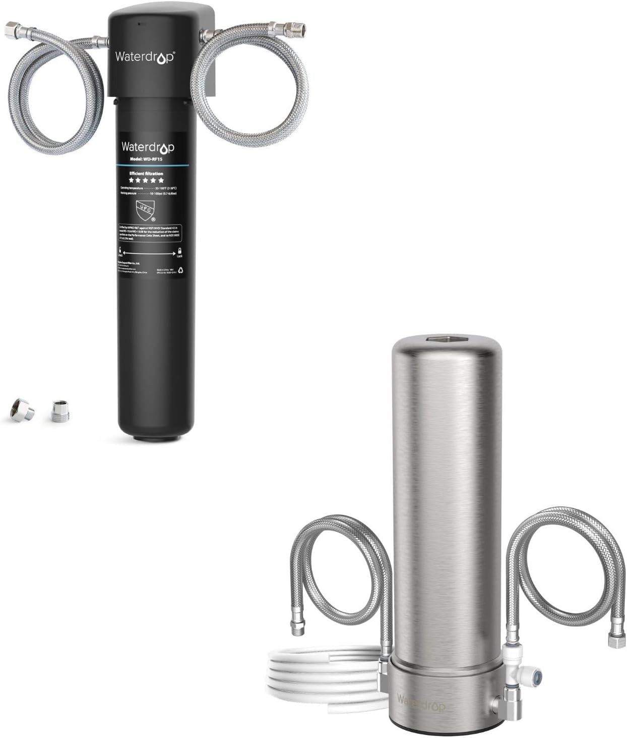 Waterdrop 15UA+AP13 Under Sink Water Filter and Refrigerator Water Filter 2-in-1, Inline Water Filter System for Refrigerator and Undersink, No Drilling Required, Reduce PFOA/PFOS Buddle