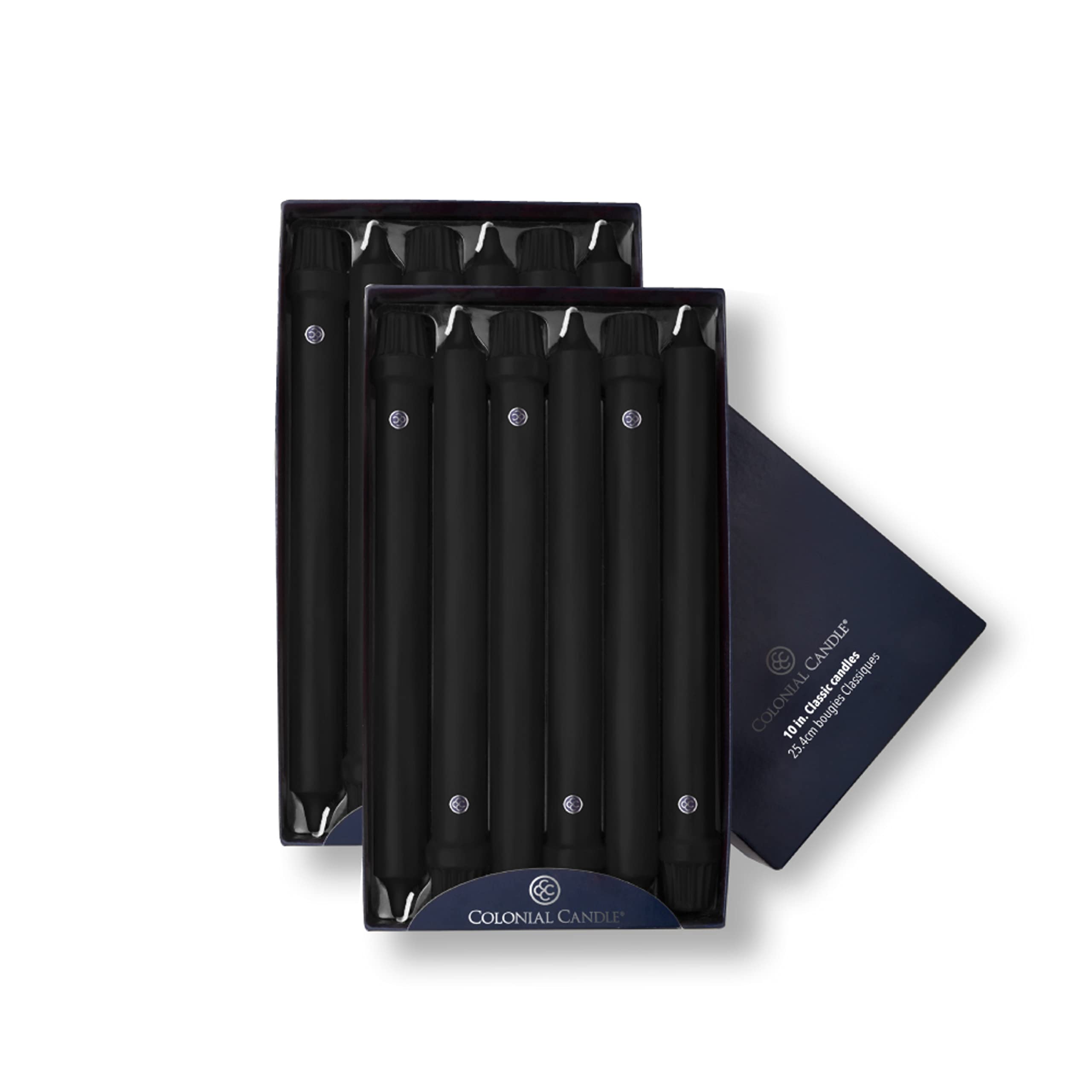 Colonial Candle Unscented Taper Candle, Classic Collection, Black, 10 in, Pack of 12 - Up to 8 Hours Burn