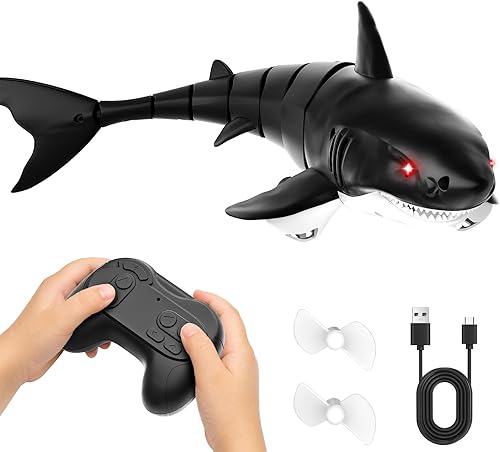 2.4GHz Remote Control Shark Toys for Kids, Electric RC Shark Boat with Light, 1:18 Scale High Simulation Shark Pool Toy, USB Rechargeable RC Water Toys, Toy Shark Gifts for 5+ Year Old Boys Girls