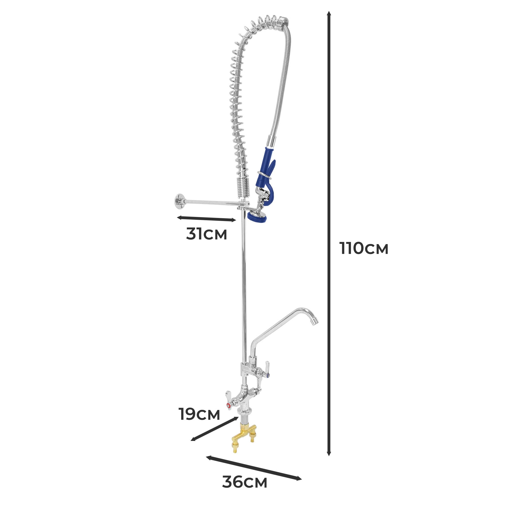 Grifo de Prelavado Comercial para Fregadero de Cocina Lavabo con Gancho Rociador Manguera Flexible y Grifo Adicional de Acero Inoxidable y Latón con Soporte de Pared y 2 Conectores Grifo GRATIS