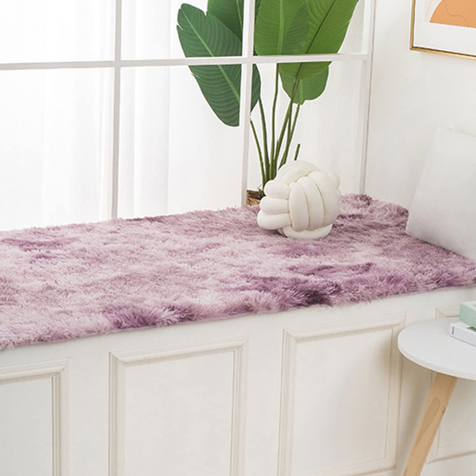 Tapis de salon antidérapant en fausse fourrure rose pourpre 160x160cm qui ne perd pas ses poils