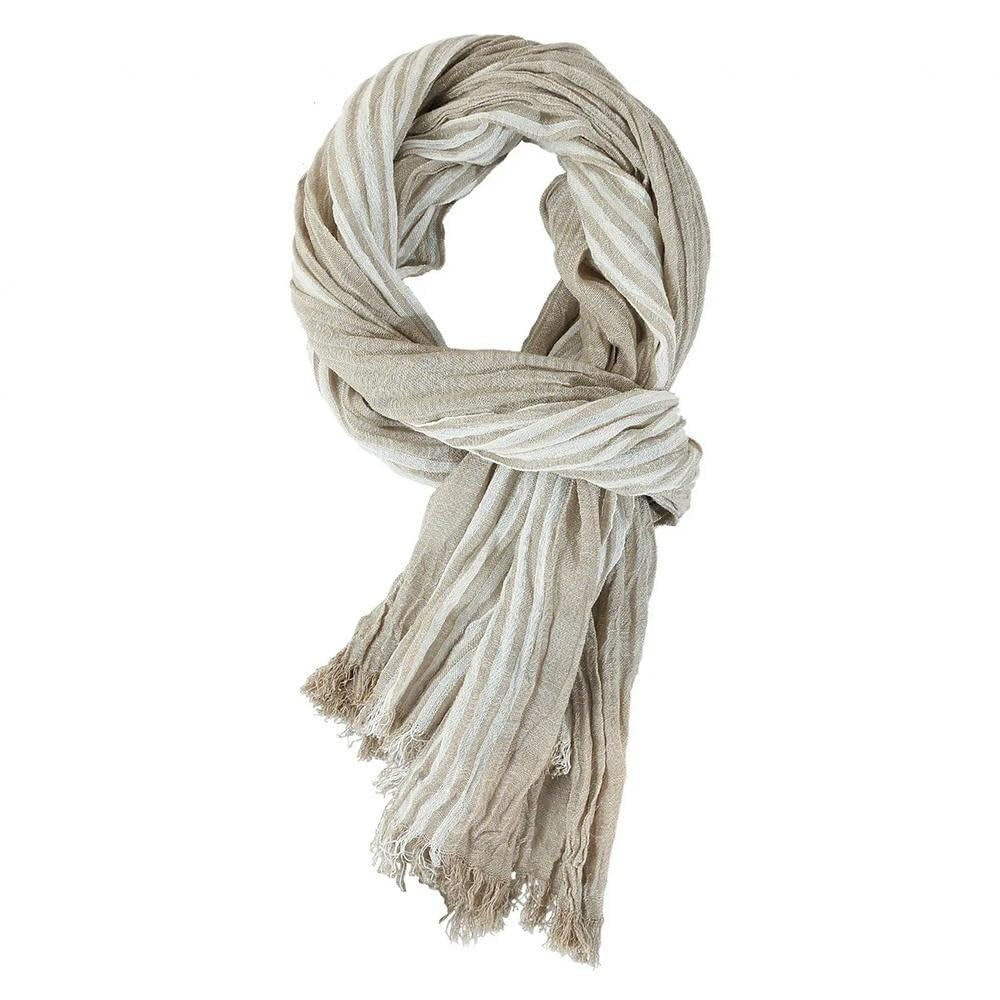 CIOIUGPIUK Men Scarf Cotton Linen Striped Men's Scarves Warm Neckerchief Fashion Male Shawls,180 * 70cm(Khaki)