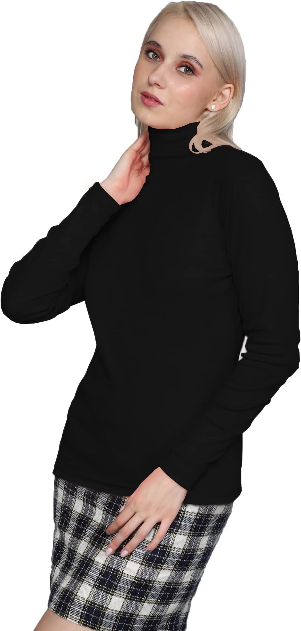 A1035 Women's Basic Solid High Neck Full Sleeves Stretchable Ribbed Stylish Women T-Shirt