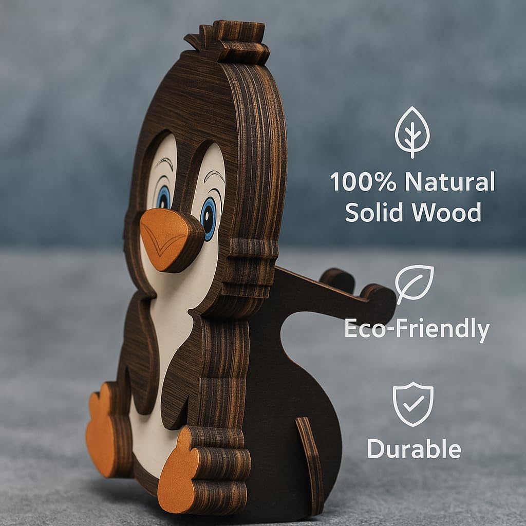 Brillenhalter aus Holz, kreativer niedlicher Tier-Brillenhalter, handgefertigt, kreatives Sonnenbrillen-Display für Desktop-Accessoire, Heimbüro-Dekor, Geburtstag（Hund） (Pinguin)