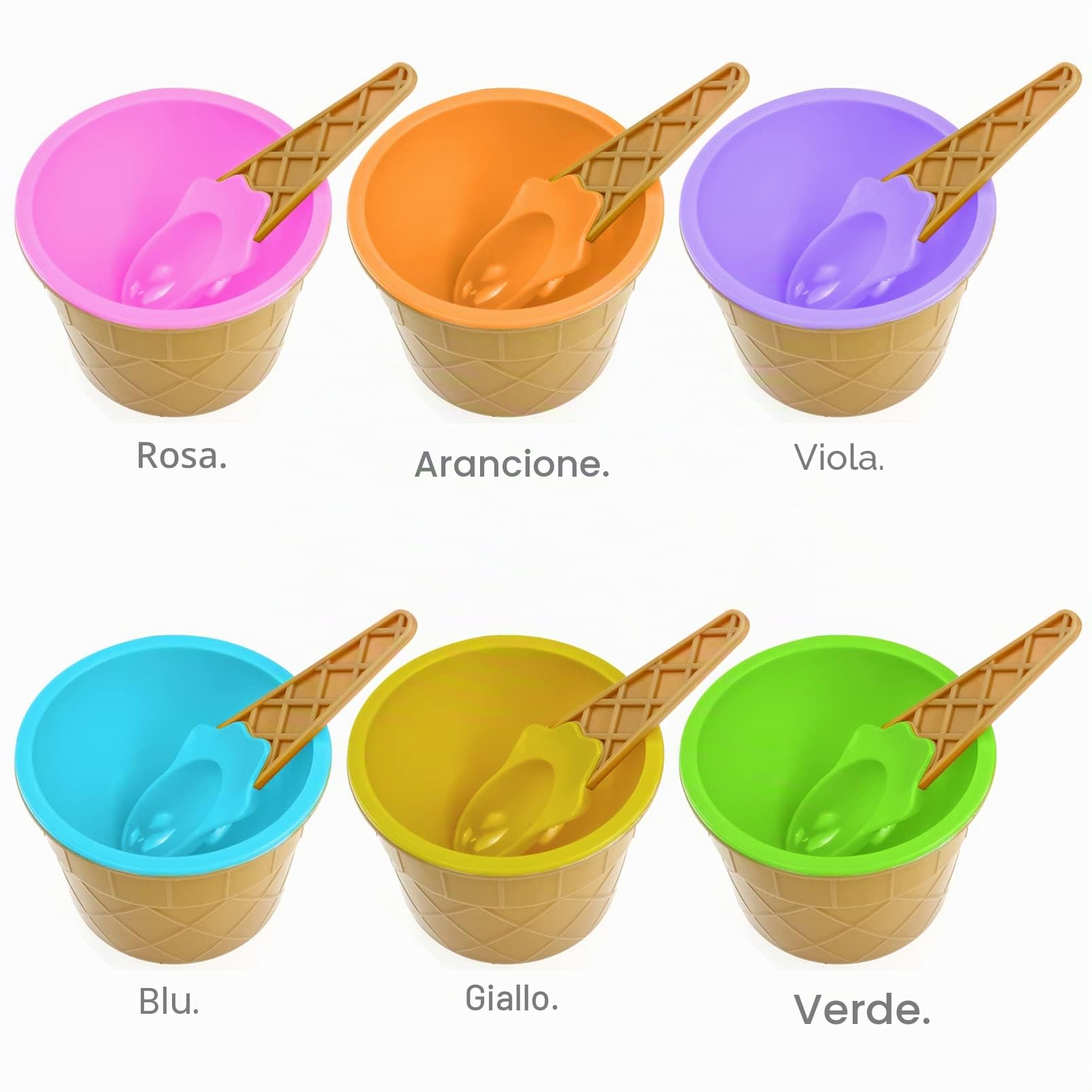 6 Pezzi Ciotole di Gelato con Cucchiai, Coppette Gelato Colorate per Famiglia, Campeggio, Feste