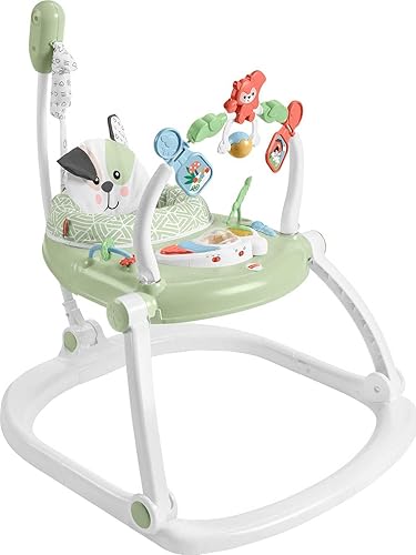 Fisher-Price Baby Bouncer Spacesaver Jumperoo Centro de actividades con luces sonidos y marco plegable, perfección para cachorros