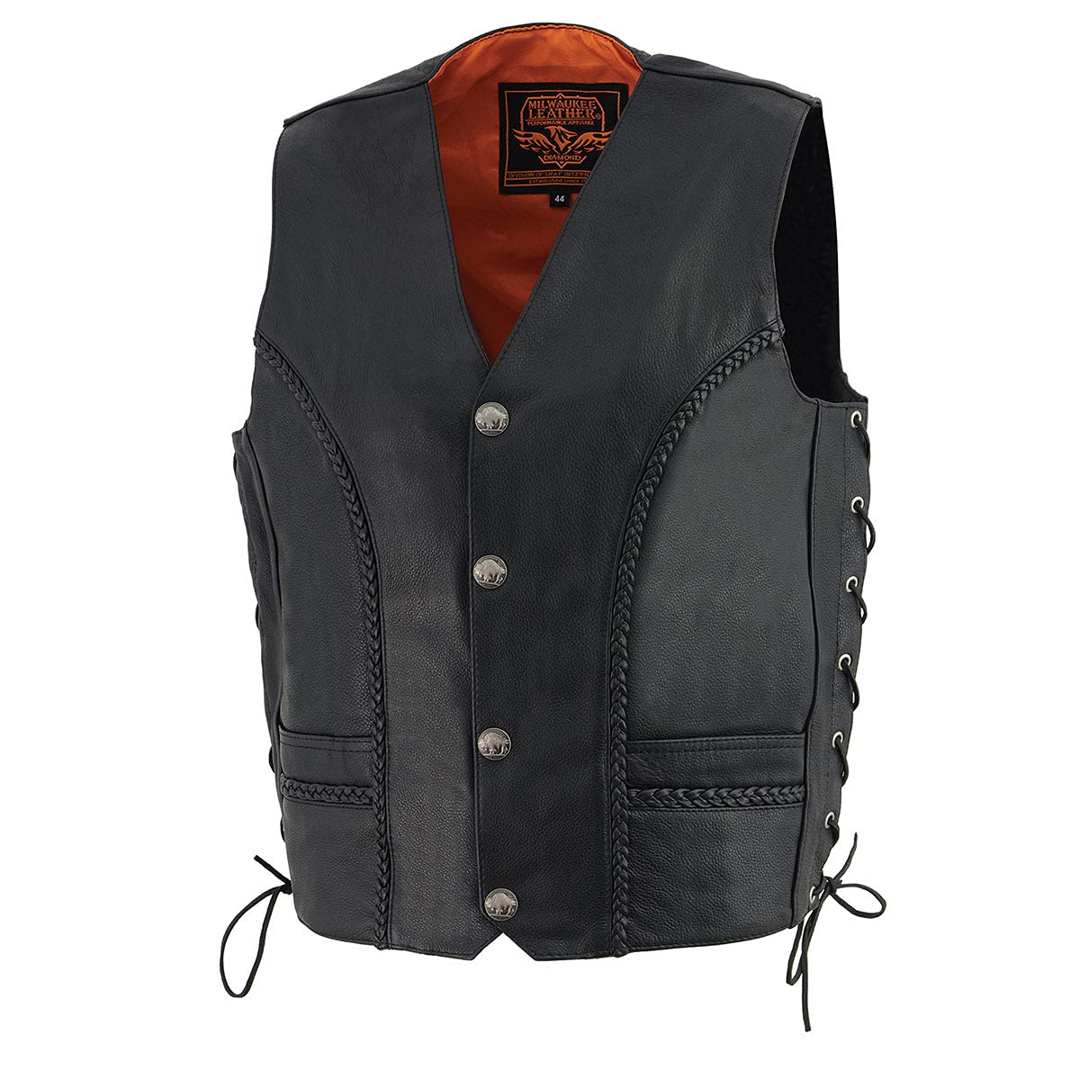 Milwaukee - Gilet da uomo in pelle intrecciata laterale Nero Size 50