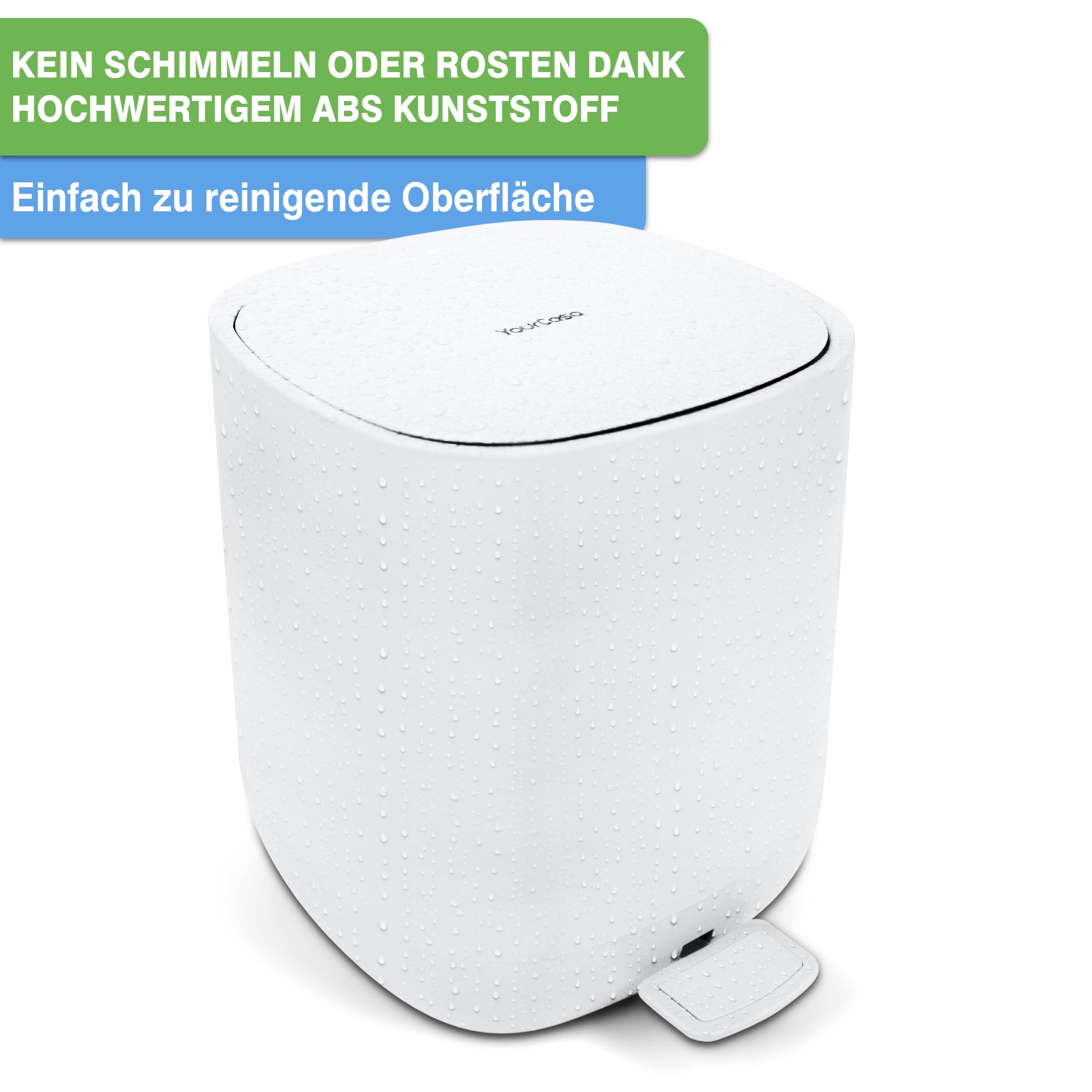 YourCasa Mülleimer Bad [5L] - Elegantes Design - Badeimer - Kosmetikeimer Badezimmer Klein - Badmülleimer mit Deckel und Softclose – Abfalleimer Toilette WC - herausnehmbaren Inneneimer (Weiss)