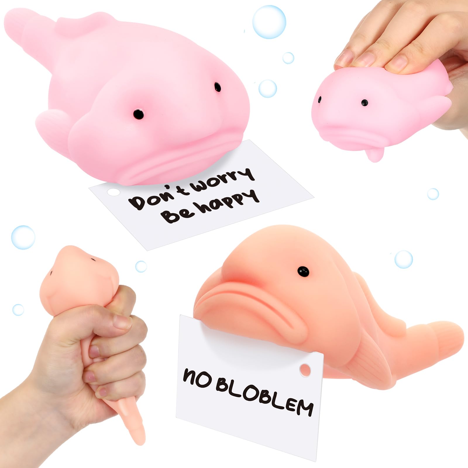 HyDren2 Set Blobfish Stress Relief Toys Squeeze Blob Fish with Funny Inspirational Cards Cute Blobfish Novelty Weird Fidget Sensory Toys for Autism Adults Birthday Party Favor Gifts