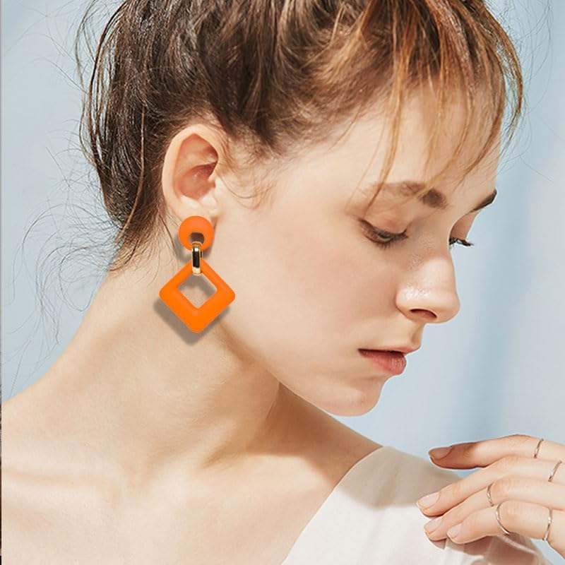 Vista 2 de Aretes de gota ovalados de acrílico para mujeres y niñas de los años 70, 80, 90, aretes ovalados de neón ovalados, ligeros, geométricos, retro, 80