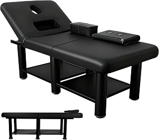 75" D x 31.5" W Treatment Table, Stationary Massage Table with 45° Adjustable Backrest and Bottom Storage, PU Leather Physical Therapy Table for Beauty Makeup Salon Tattoo