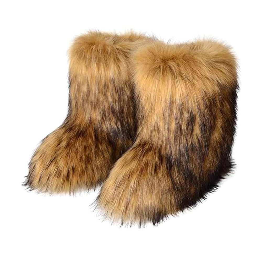 Barley Direct Women's Furry Knee High Snow Boots Faux Fur Mid-Calf Boots,Fluffy Flat boot Winter Warm Fashion(36)