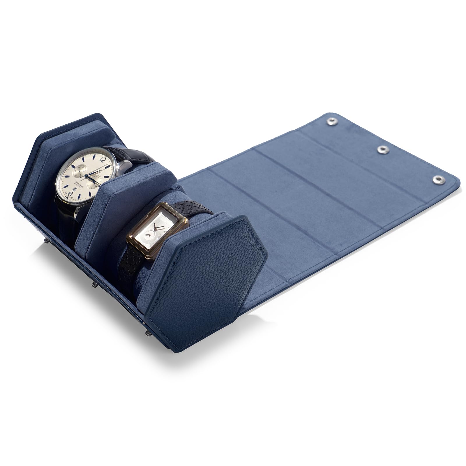 Rouleau À Montres En Cuir Véritable À 2 Rouleaux (Bleu) | En cuir véritable, doux et résistant, pour 2 montres en rouleau, bien fini, protège des rayures et de la poussière