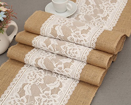 Venkaite Chemin de Table Burlap Table Runner Nappes Dentelle pour Décoration de Mariage Partie Banquet Fête 30 * 275CM Cover