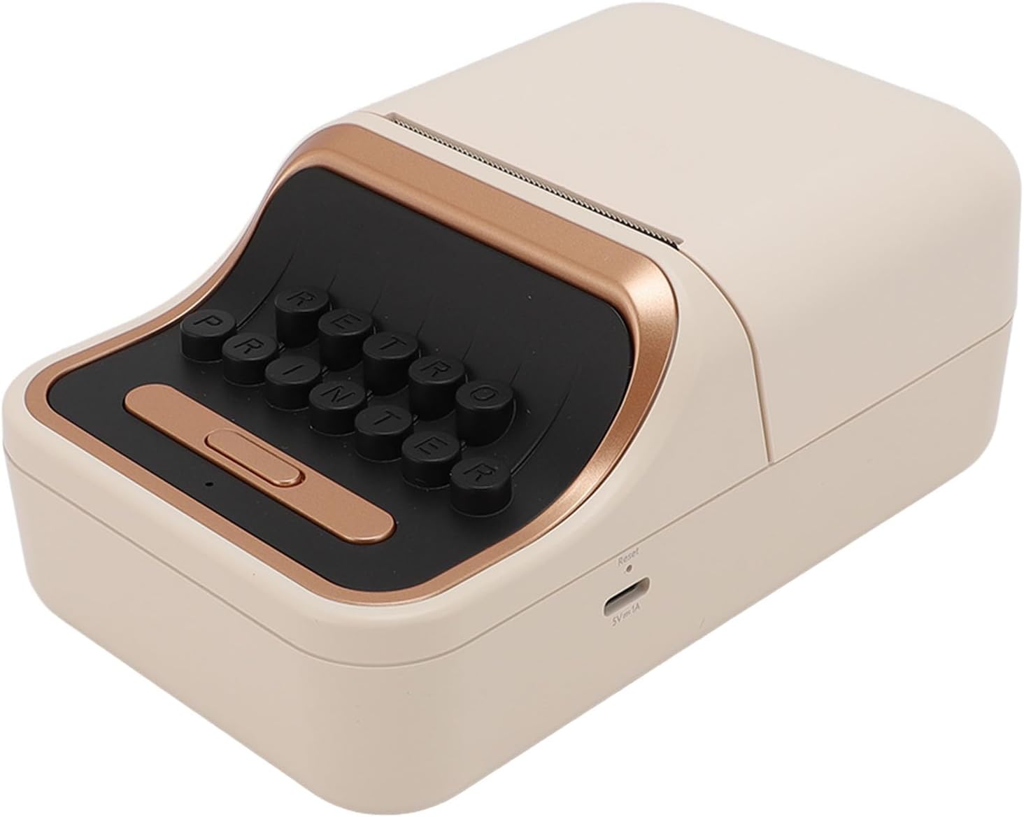 ด้านข้าง view of the GOWENIC BT Thermal Label Printer showing the charging port and reset button.