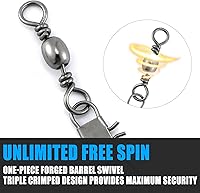 Vista 5 de Dr.Fish Paquete de 50 aparejos de pesca giratorios de barril, accesorios de pesca de acero inoxidable, cierre de seguridad de acero inoxidable