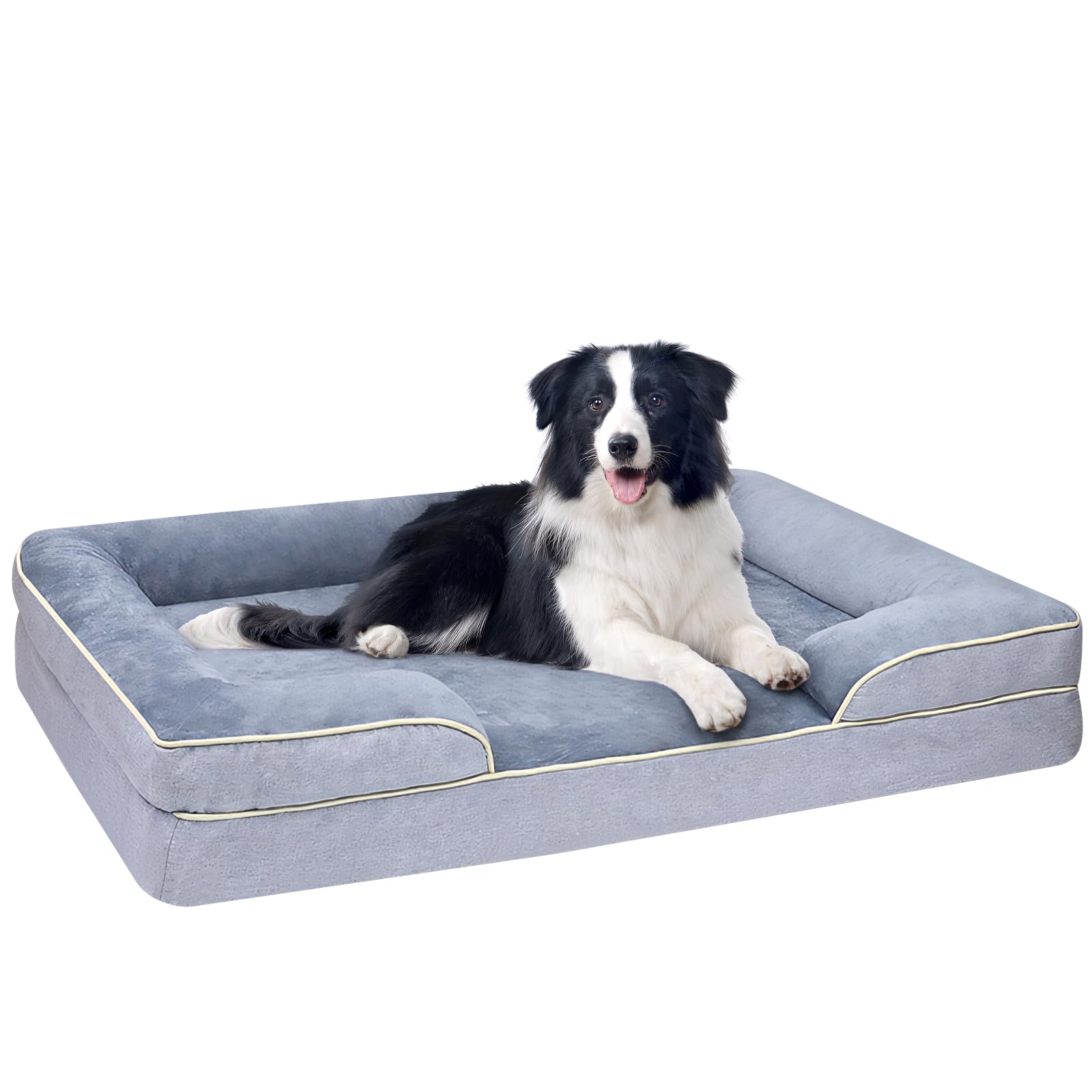 Waterproof Memory Foam Dog Beds for Extra Large Dogs Non-Slip XL Dog Bed Orthopedic Dog Beds Washable Dog Couch Pet Bed with Removable Cover (Grey, XX-Large)