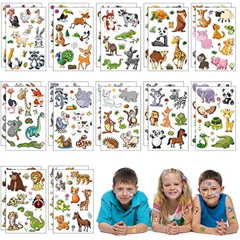 Matogle 24pcs Zoo Animal Temporary Tattoos Cover