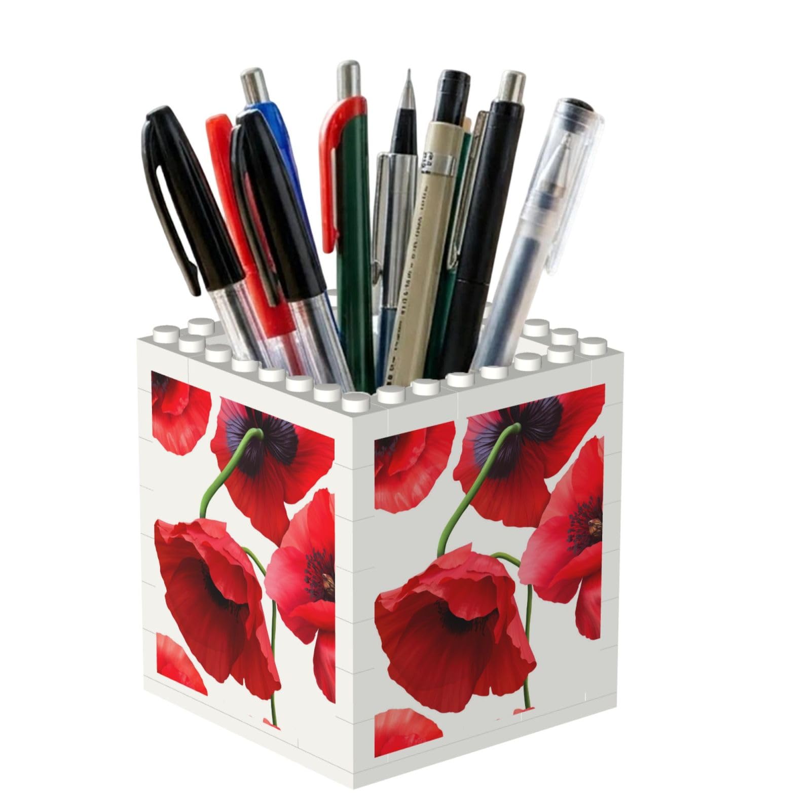 Poadnly Poppy Seamless Pattern, Pen Pot Pencil Holder for Office Home School, Compact Desk Organiser for Office Stationery