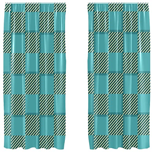 Cortinas de cuadros azules navideños con acabado premium 2