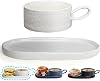 Soup Bowl with Handle & Salad Plate, 18oz Soup MugCup for Cereal, Ceramic Pasta Plate for Appetizer, Dessert, Rice, Dishwasher & Microwave Safe, Cream White