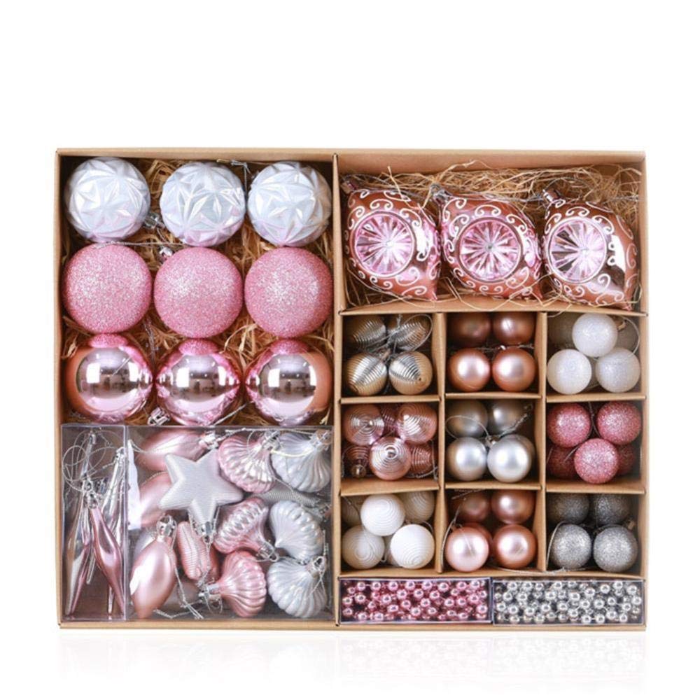 Boules de Noël incassables lot de 90 pièces rose et argent pour grand sapin