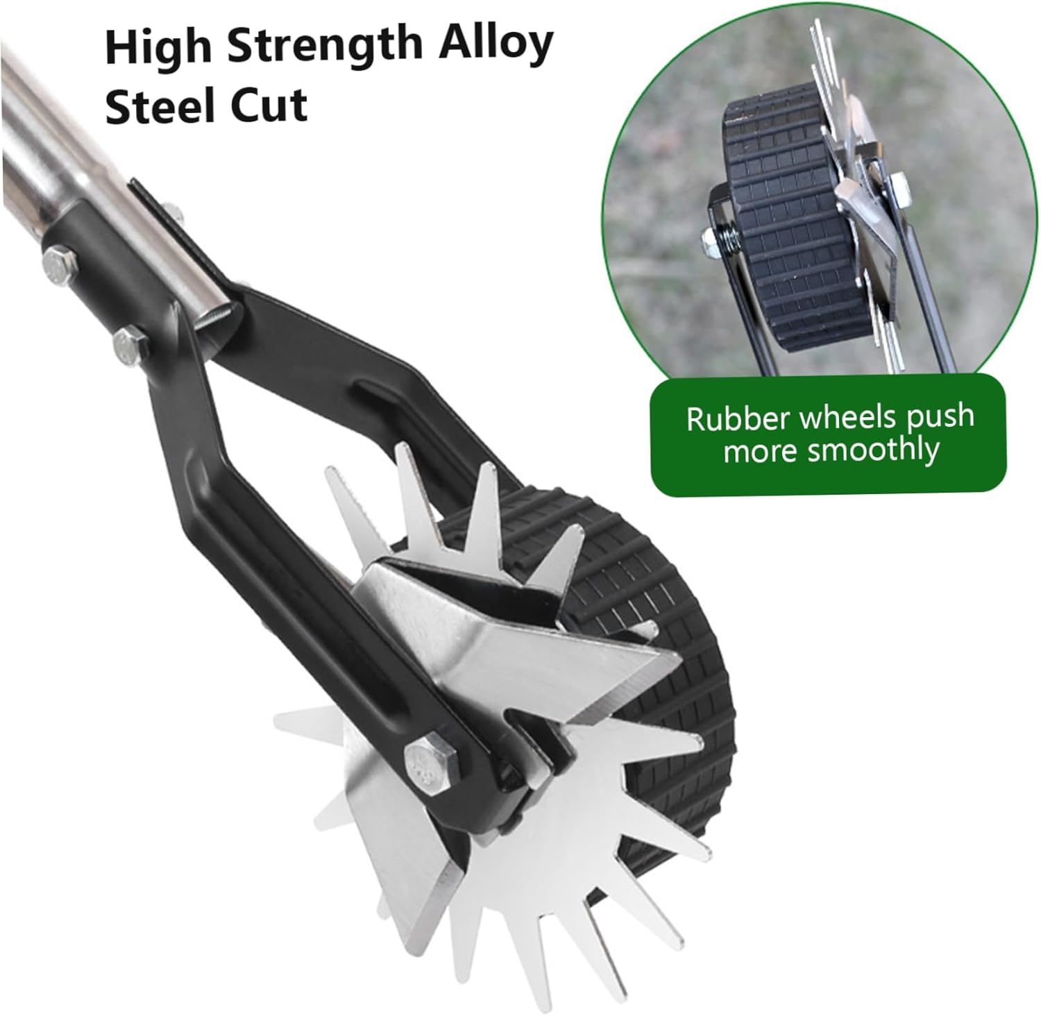 Edger Lawn Tool, 53.2 inch Manual Lawn Edger with 3 Sections Stainless Steel Handle, Rotary Grass Edger Tool with Wheel, Garden Edger for Landscaping Sidewalk Yard, Grass Edger Tool