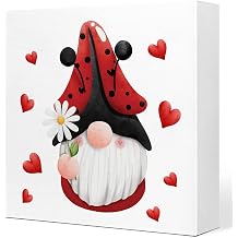 Summer Desk Decor,Cute Gnome Ladybug Wooden Plaque Sign Desk Decor,Rustic Summer Wood Block Sign Desk Decorations for Home Living Room Garden Shelf Table Decor