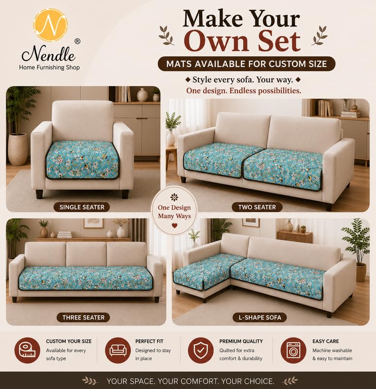 Image of Nendle Quilted Customisable Digital Printed Sofa Mat Cover with Fixed Seat Depth of 36 Inches | Premium Velvet Fabric Furniture Protector for Custom Fit