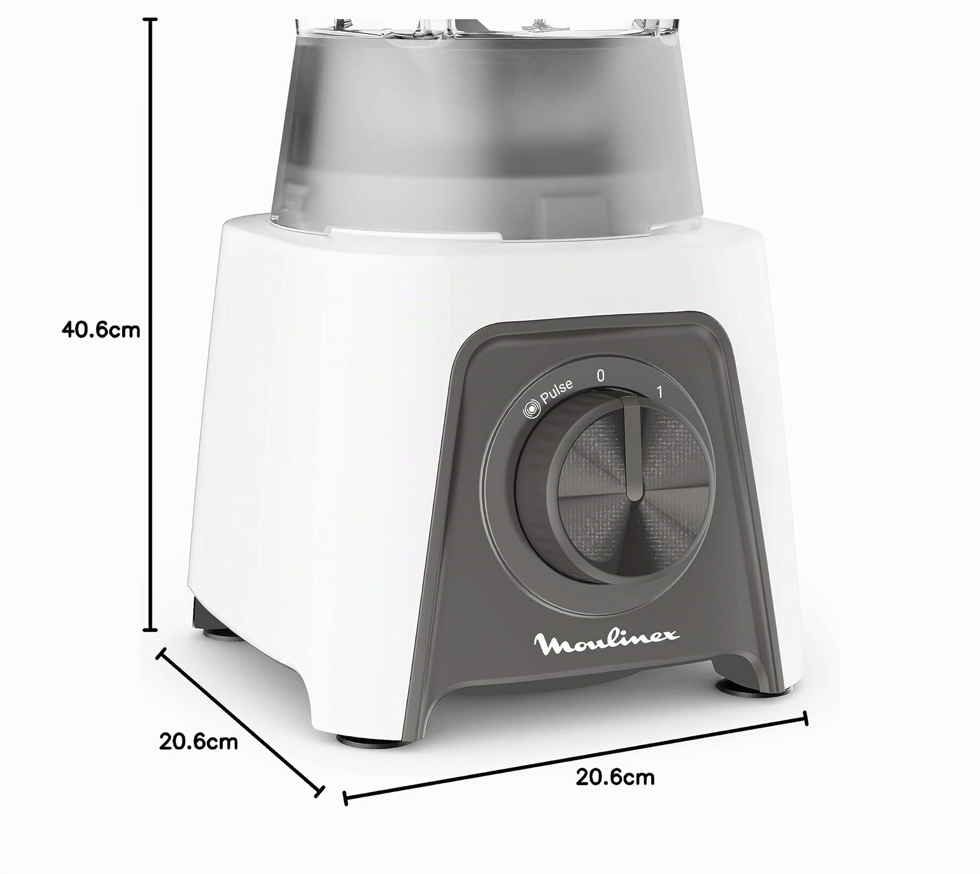 Moulinex Blendeo+ LM2C01 Mélangeur de verre 450 W, capacité de 1,5 L, acier inoxydable, mixeur 2 vitesses, pique à glace, lames résistantes Zelkrom, verrouillage intelligent